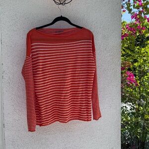 Vince Vibrant Orange and White Linen Sweater